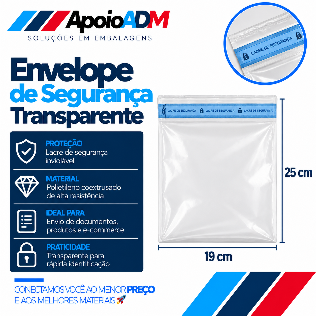 Envelope de segurança Transparente 19x25 cm