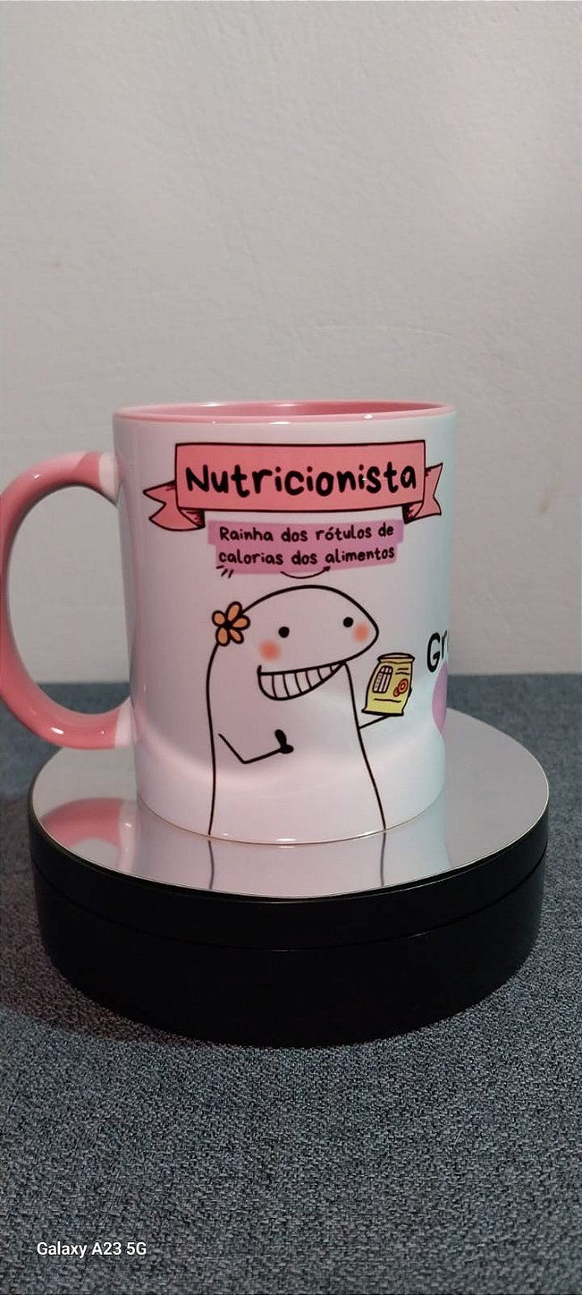 Caneca de Porcelana Colorida Personalizada - Flork Nutricionista- Escolha Rosa, Preta ou Azul claro