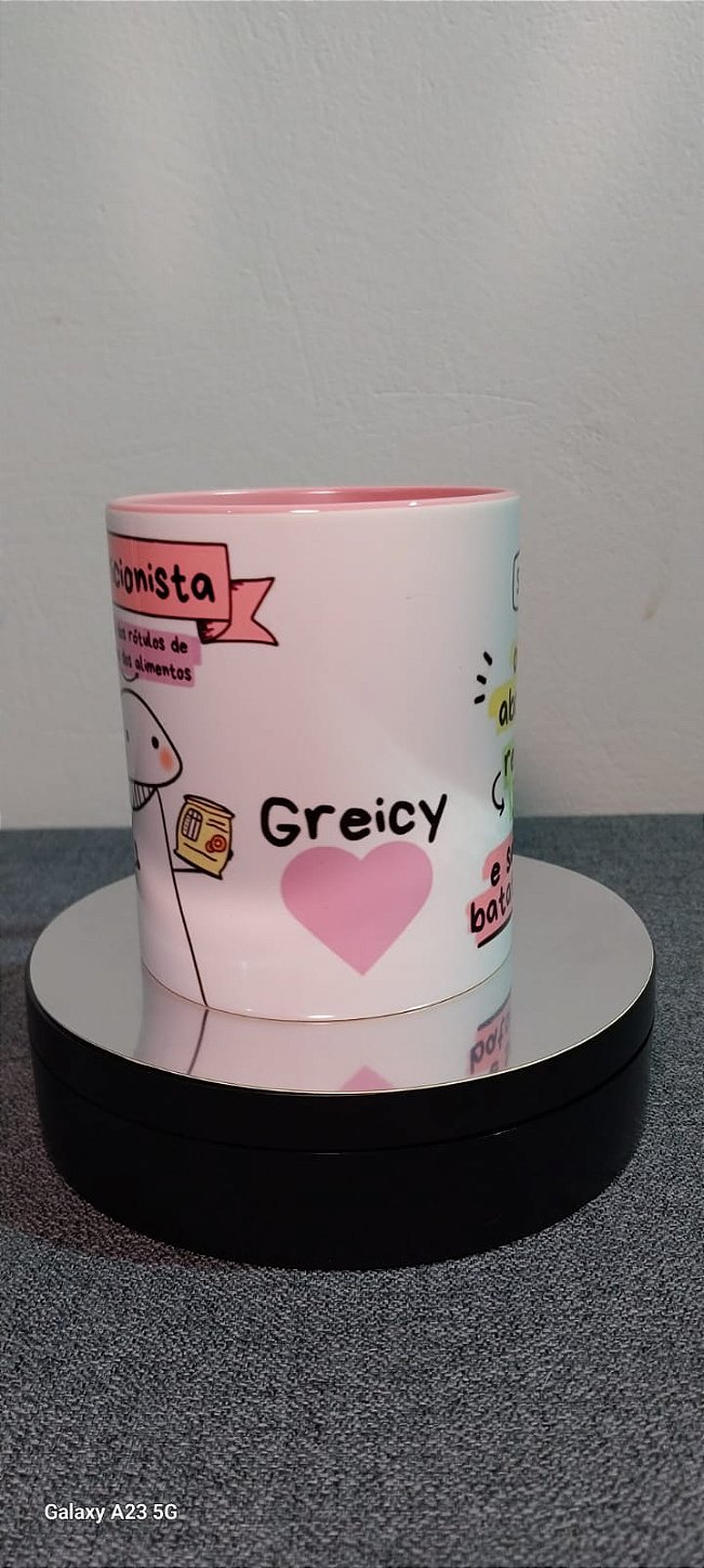 Caneca de Porcelana Colorida Personalizada - Flork Nutricionista- Escolha Rosa, Preta ou Azul claro