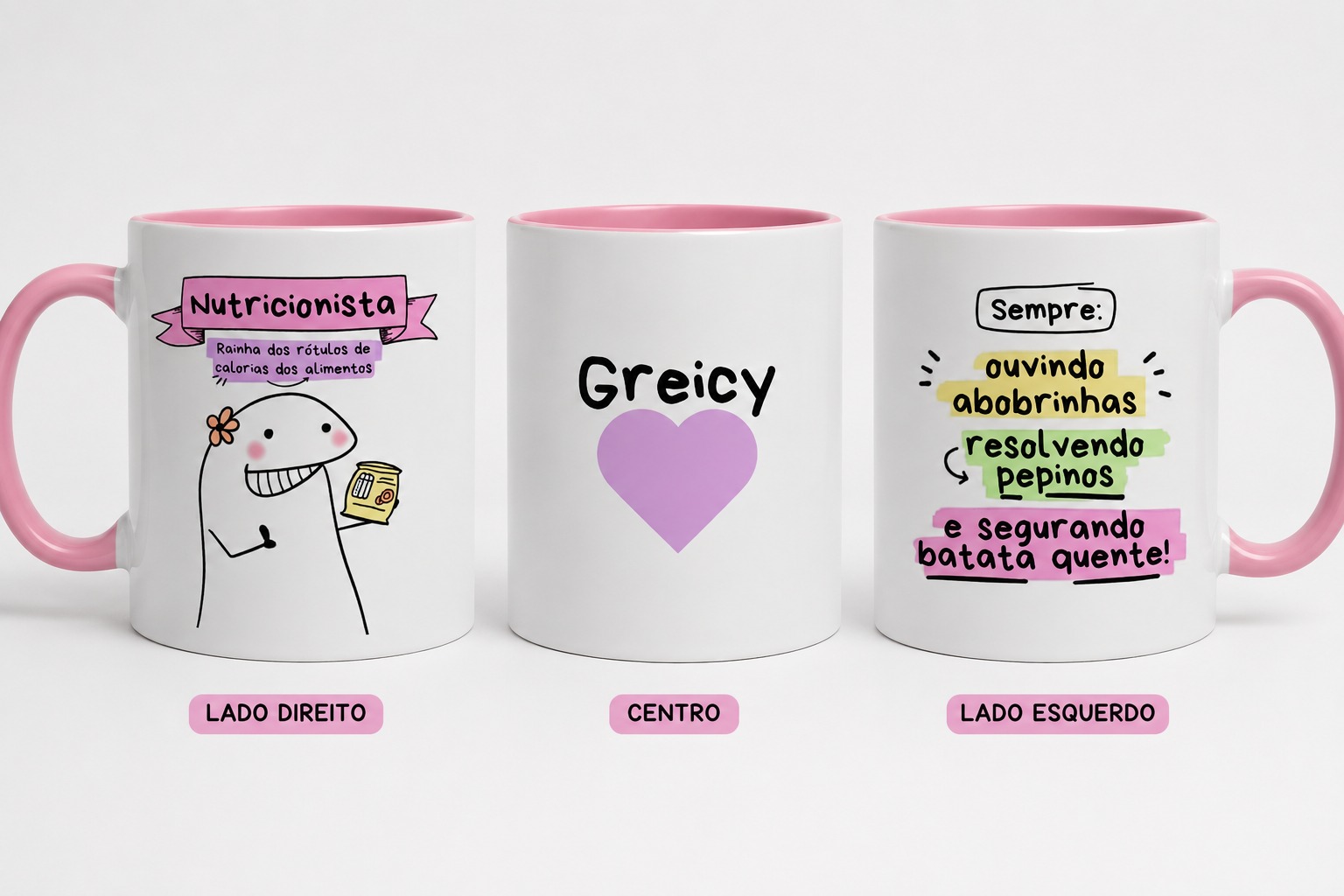 Caneca de Porcelana Colorida Personalizada - Flork Nutricionista- Escolha Rosa, Preta ou Azul claro