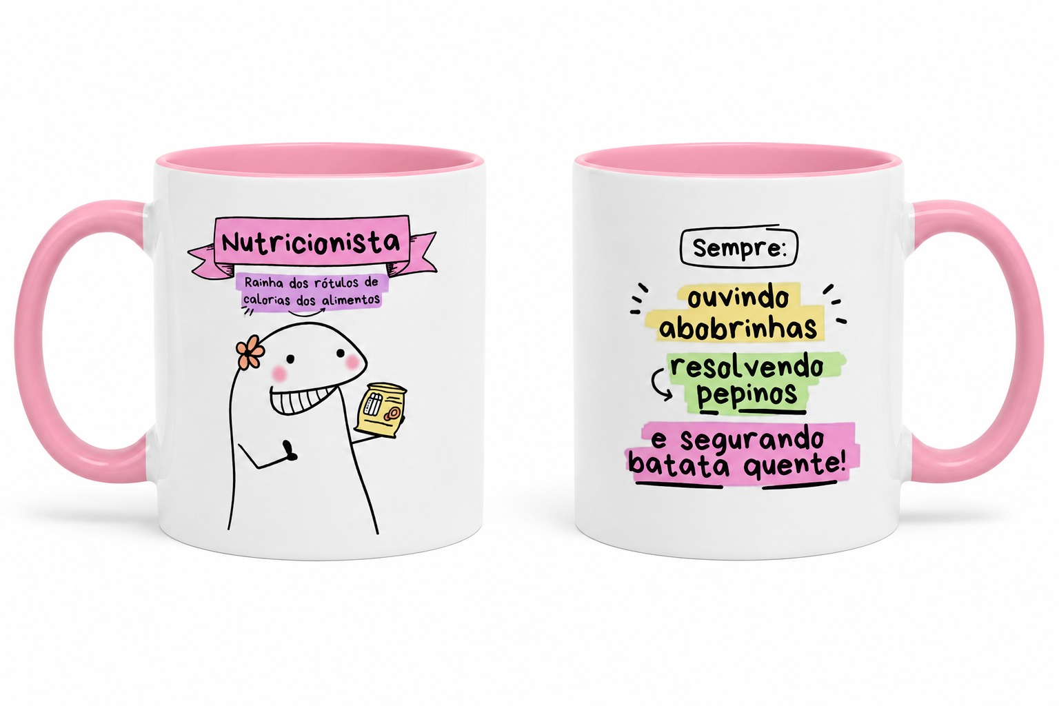 Caneca de Porcelana Colorida Personalizada - Flork Nutricionista- Escolha Rosa, Preta ou Azul claro