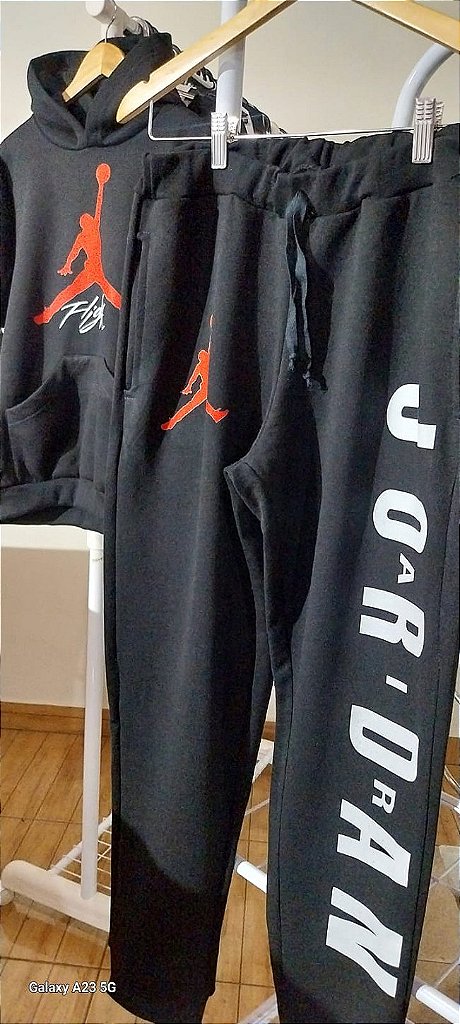 Conjunto Moletom 03 Cabos Marca Jordan-Calça e Blusa Com Capuz Bolso Modelo Canguru 100% Algodão