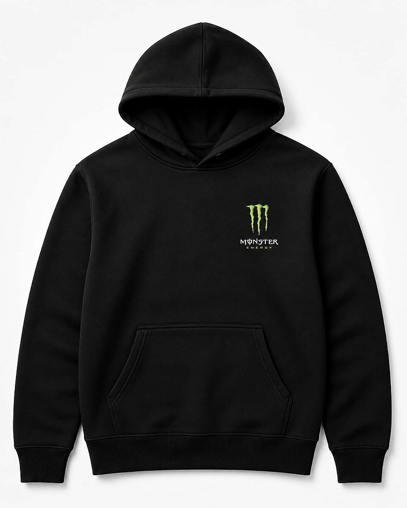 Moletom 03 Cabos Marca Monster- Blusa Com Capuz Bolso Canguru 100% Algodão