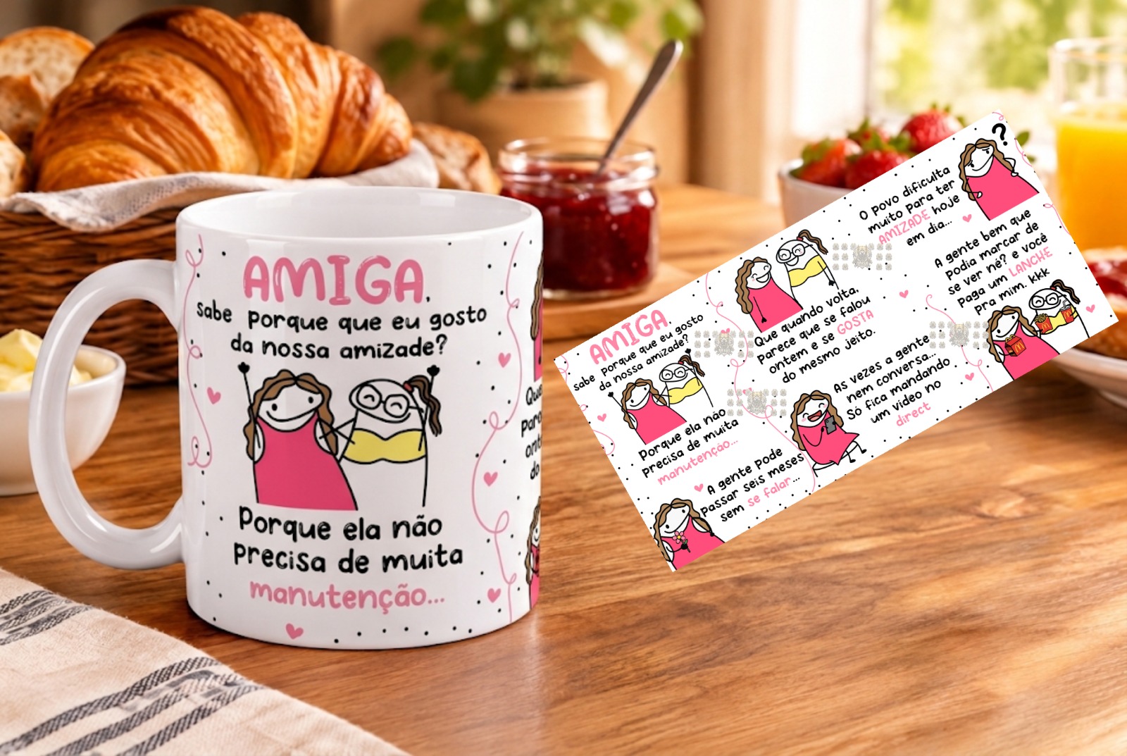 Caneca branca de cerâmica 350ml- Amigas