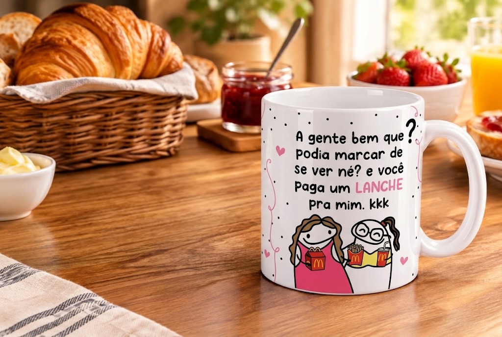 Caneca branca de cerâmica 350ml- Amigas
