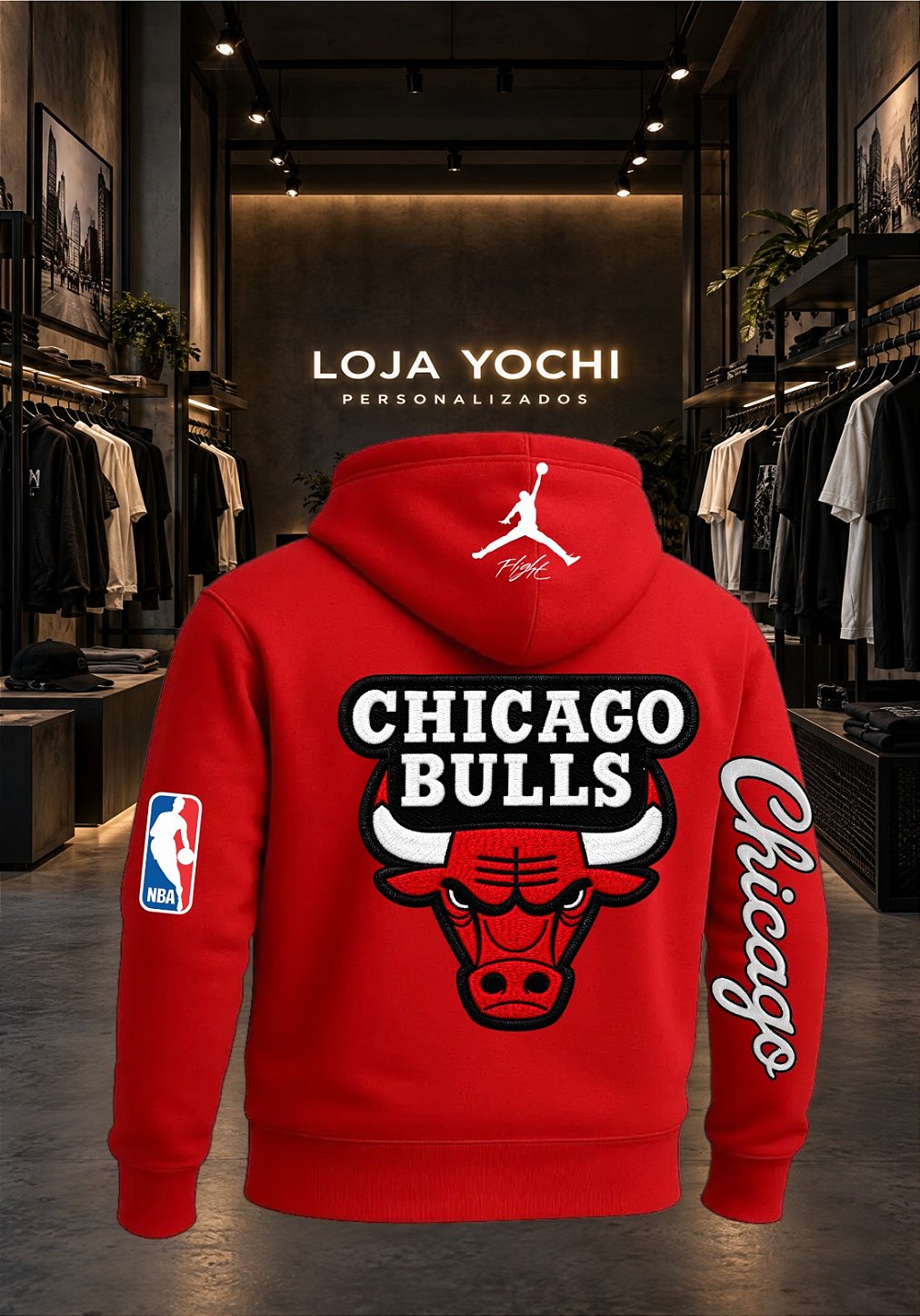 Moletom 03 Cabos Chicago Bulls estampa estilo bordado- Blusa Com Capuz Bolso Canguru 100% Algodão UNISSEX