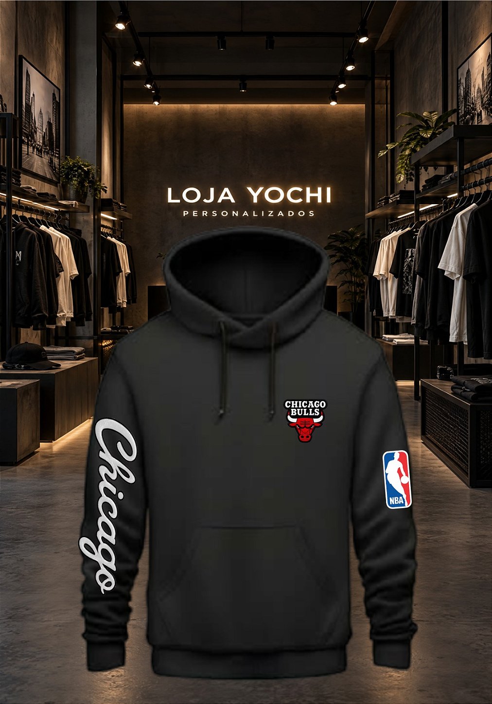 Moletom 03 Cabos Chicago Bulls estampa estilo bordado- Blusa Com Capuz Bolso Canguru 100% Algodão UNISSEX