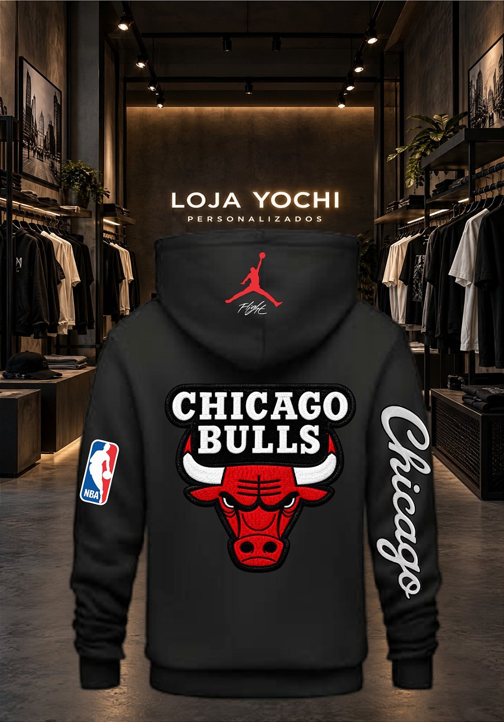 Moletom 03 Cabos Chicago Bulls estampa estilo bordado- Blusa Com Capuz Bolso Canguru 100% Algodão UNISSEX
