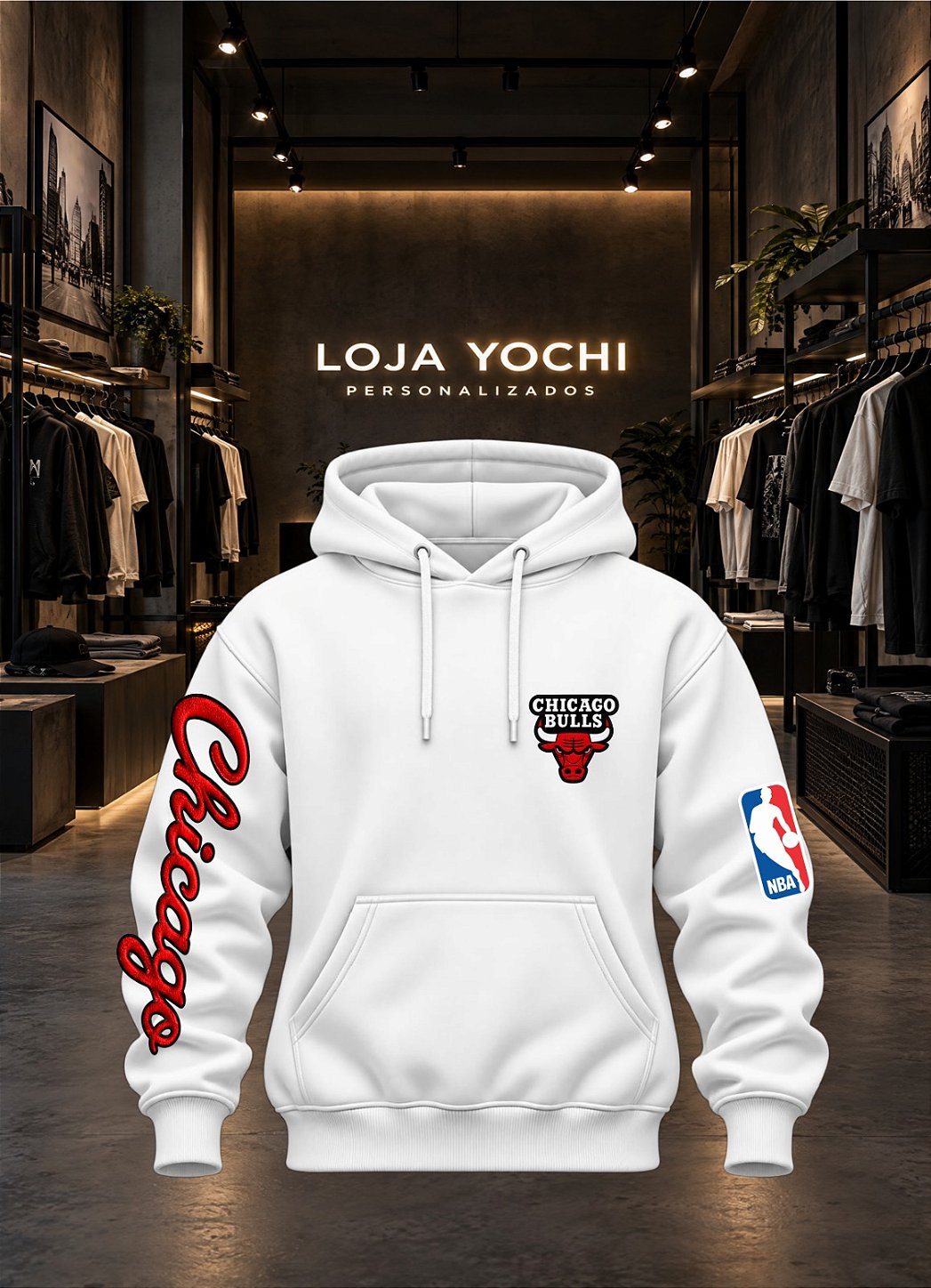 Moletom 03 Cabos Chicago Bulls estampa estilo bordado- Blusa Com Capuz Bolso Canguru 100% Algodão UNISSEX