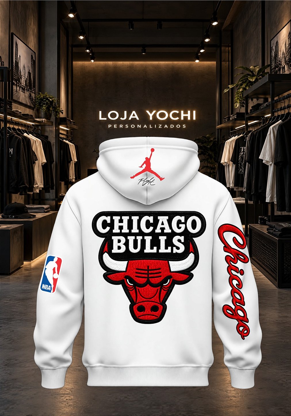 Moletom 03 Cabos Chicago Bulls estampa estilo bordado- Blusa Com Capuz Bolso Canguru 100% Algodão UNISSEX
