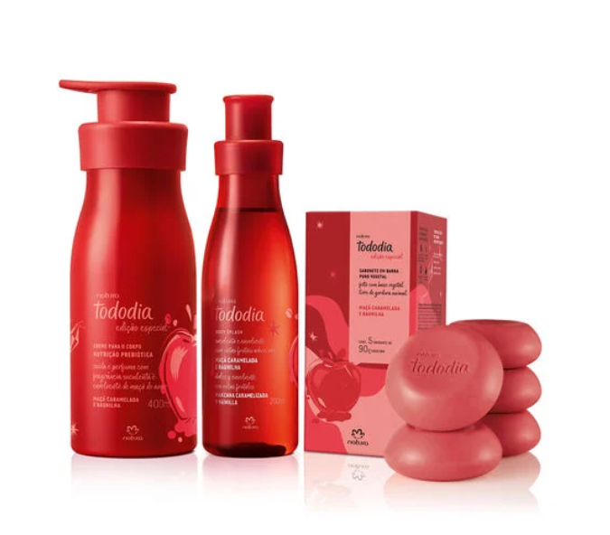 Kit Tododia Maçã Camedala e Baunilha Hidratante, Body Splash e Sabonete