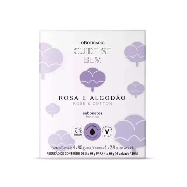 Caixa Sabonete Cuide-se Bem Rosa e Algodão 4 unid