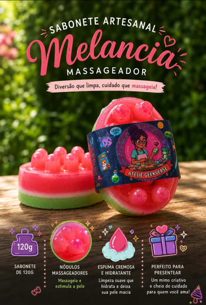 Sabonete Massageador de Melancia 🍉(Aprox. 120g)