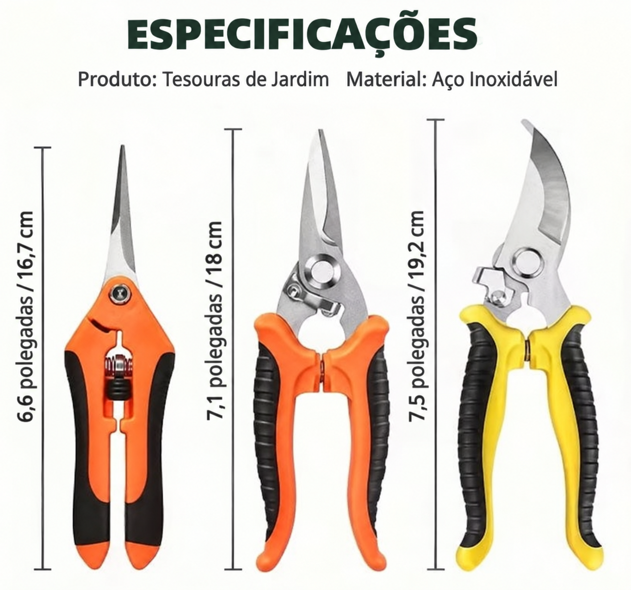 Conjunto de 3 Tesouras de Poda para Jardim