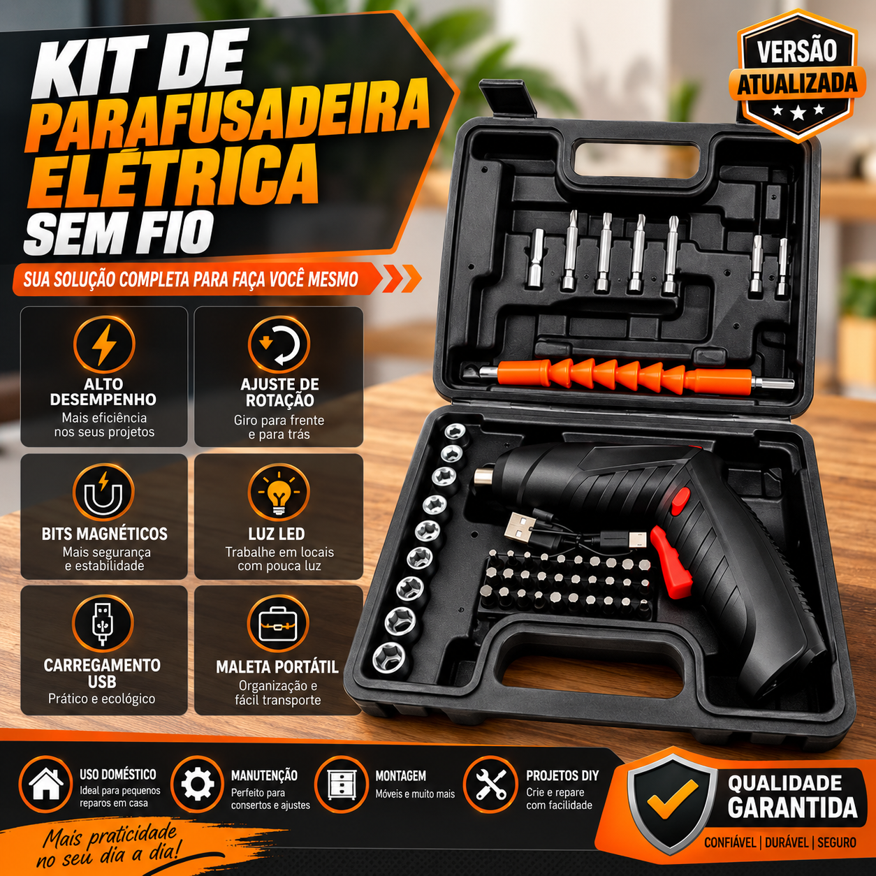 Kit de Chave de Fenda Elétrica Recarregável