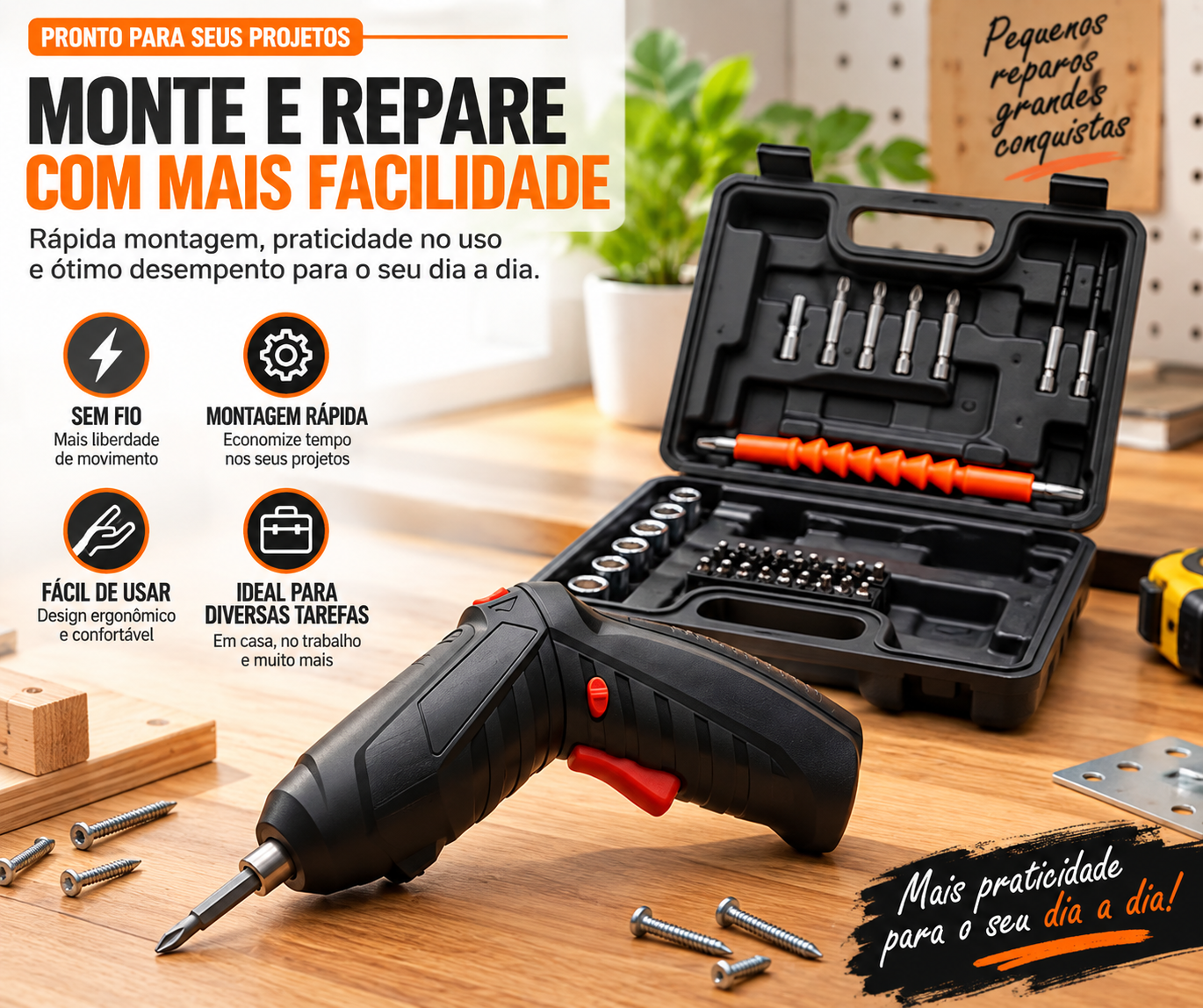 Kit de Chave de Fenda Elétrica Recarregável