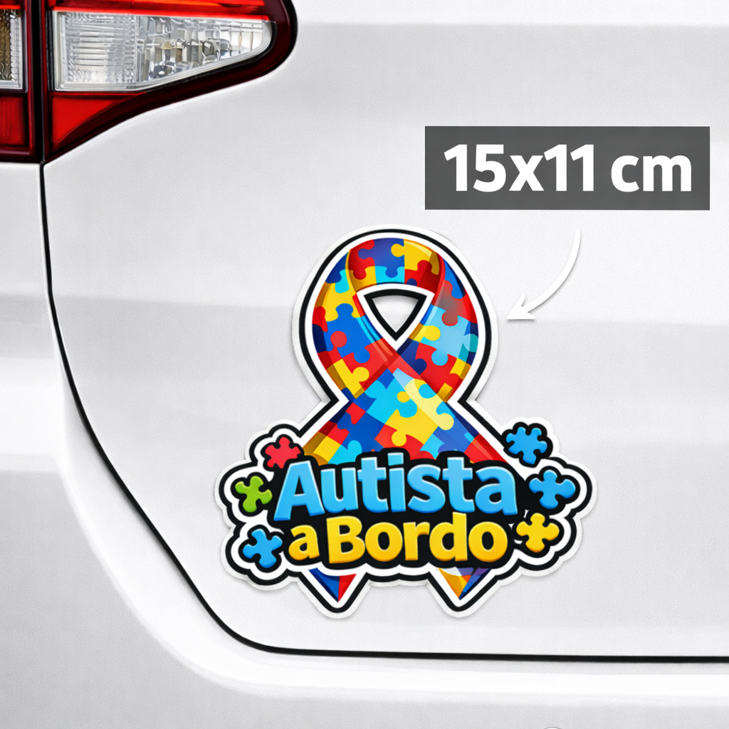 Adesivo Autismo Carro Autista a Bordo Símbolo Autismo Emblema Vinil 15x11cm