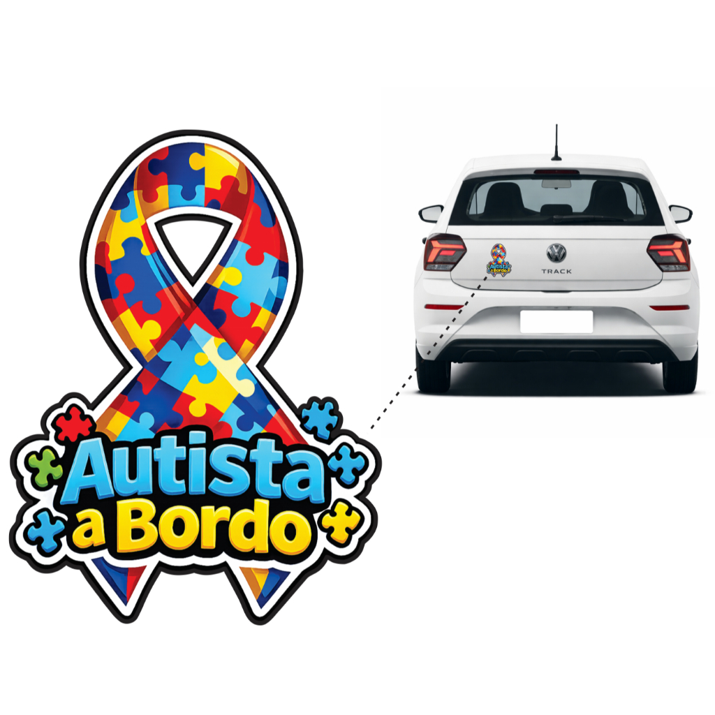 Adesivo Autismo Carro Autista a Bordo Símbolo Autismo Emblema Vinil 15x11cm