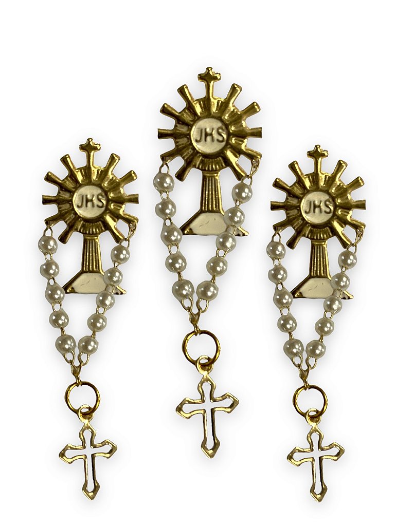 12 Boton Broche JHS Ostensório com Terço Pérola