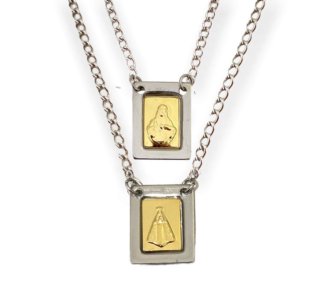 Escapulario Aço Inox Nossa Senhora Aparecida Dourado