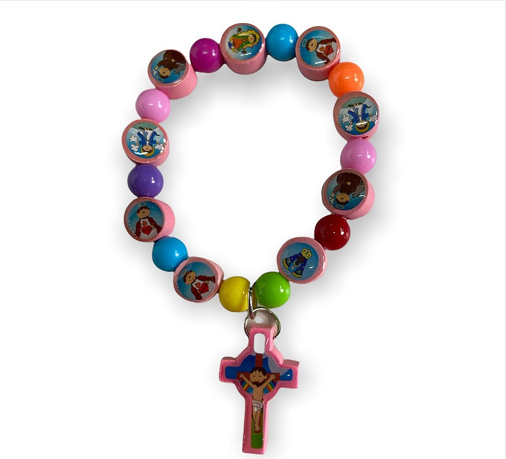 Pulseira Infantil Vários Santos Colorida com Crucifixo