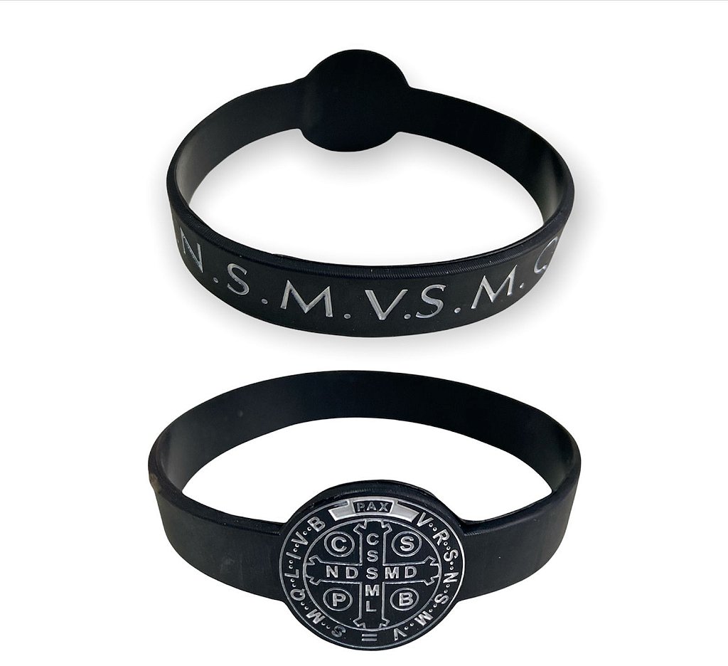 Pulseira Silicone Medalha de São Bento Preta infantil