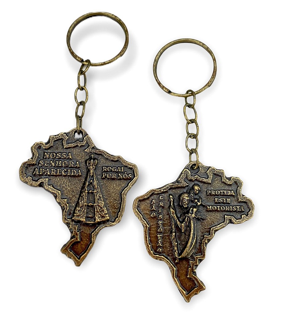 Chaveiro Mapa NS Aparecida  e São Cristovão Metal Zamak