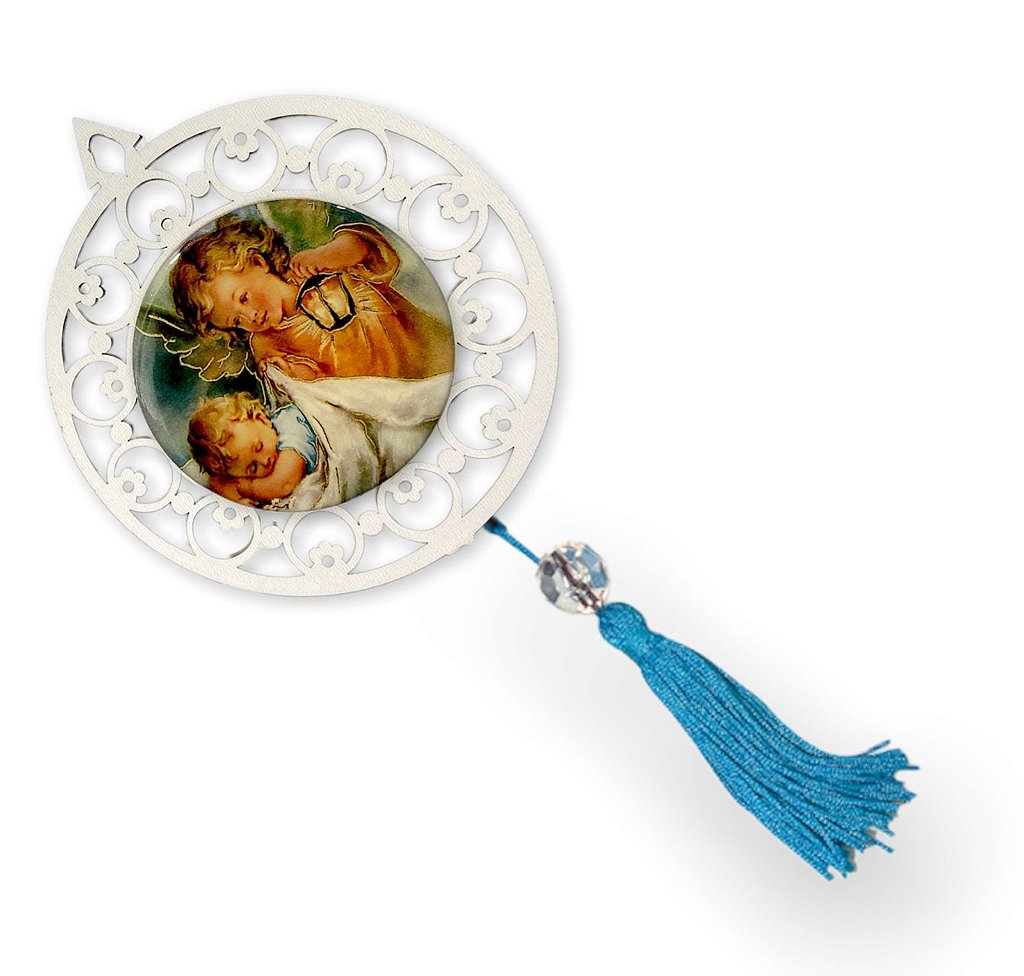 Adorno Anjo da Guarda Mandala Decoração Porta Madeira 26cm