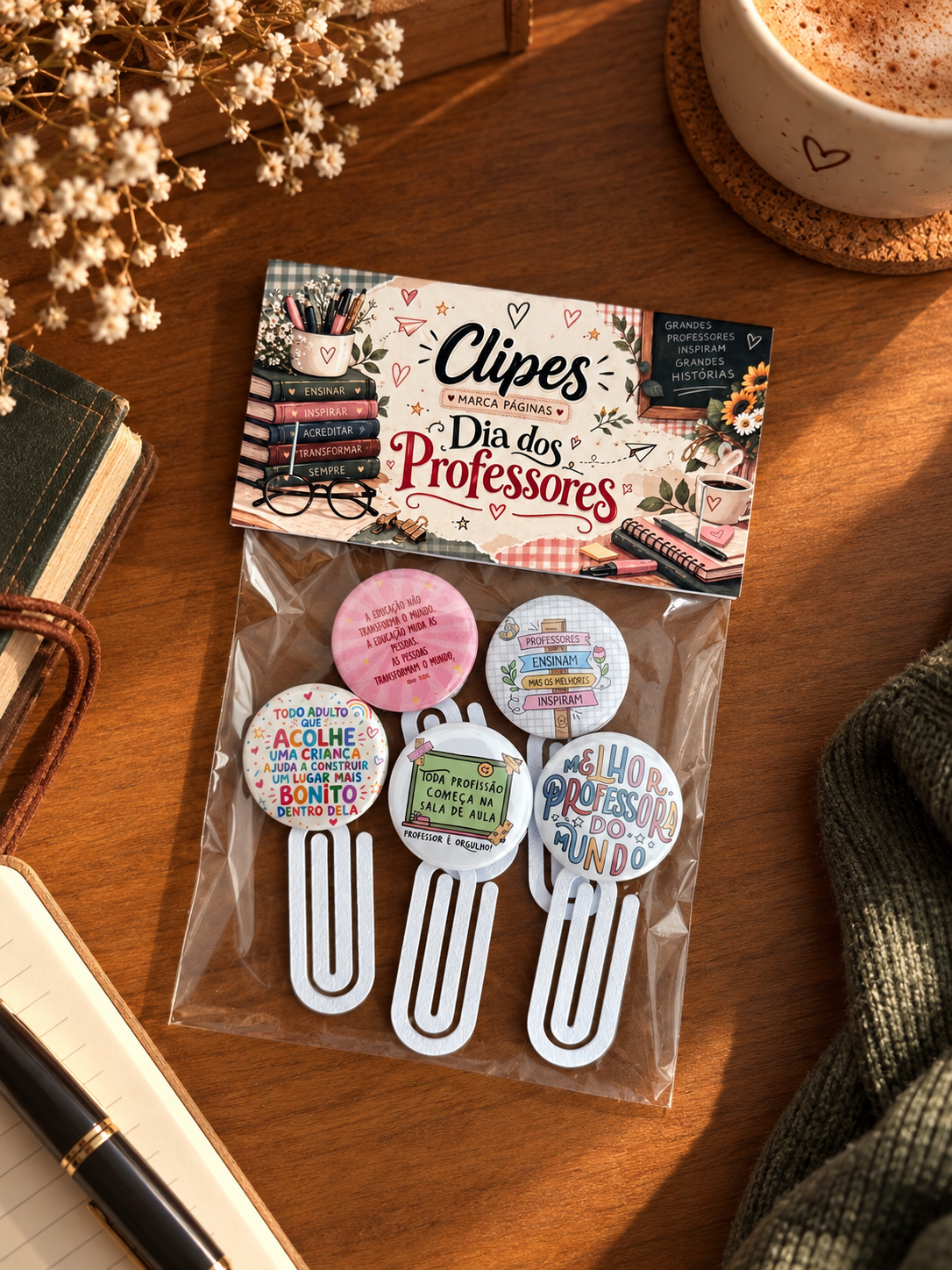 Kit de Clipes Marca Páginas - Dia dos Professores
