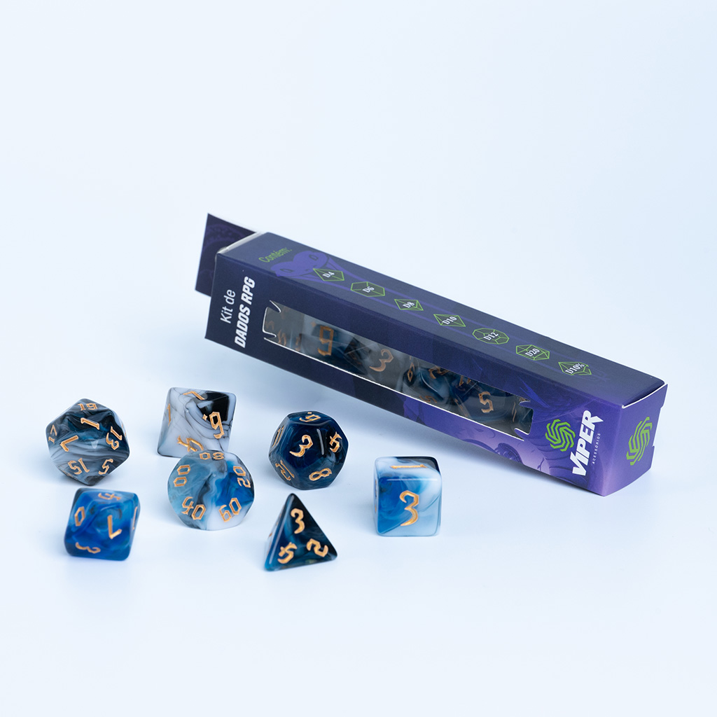 Conjunto de 7 dados RPG Viper - Azul e Preto