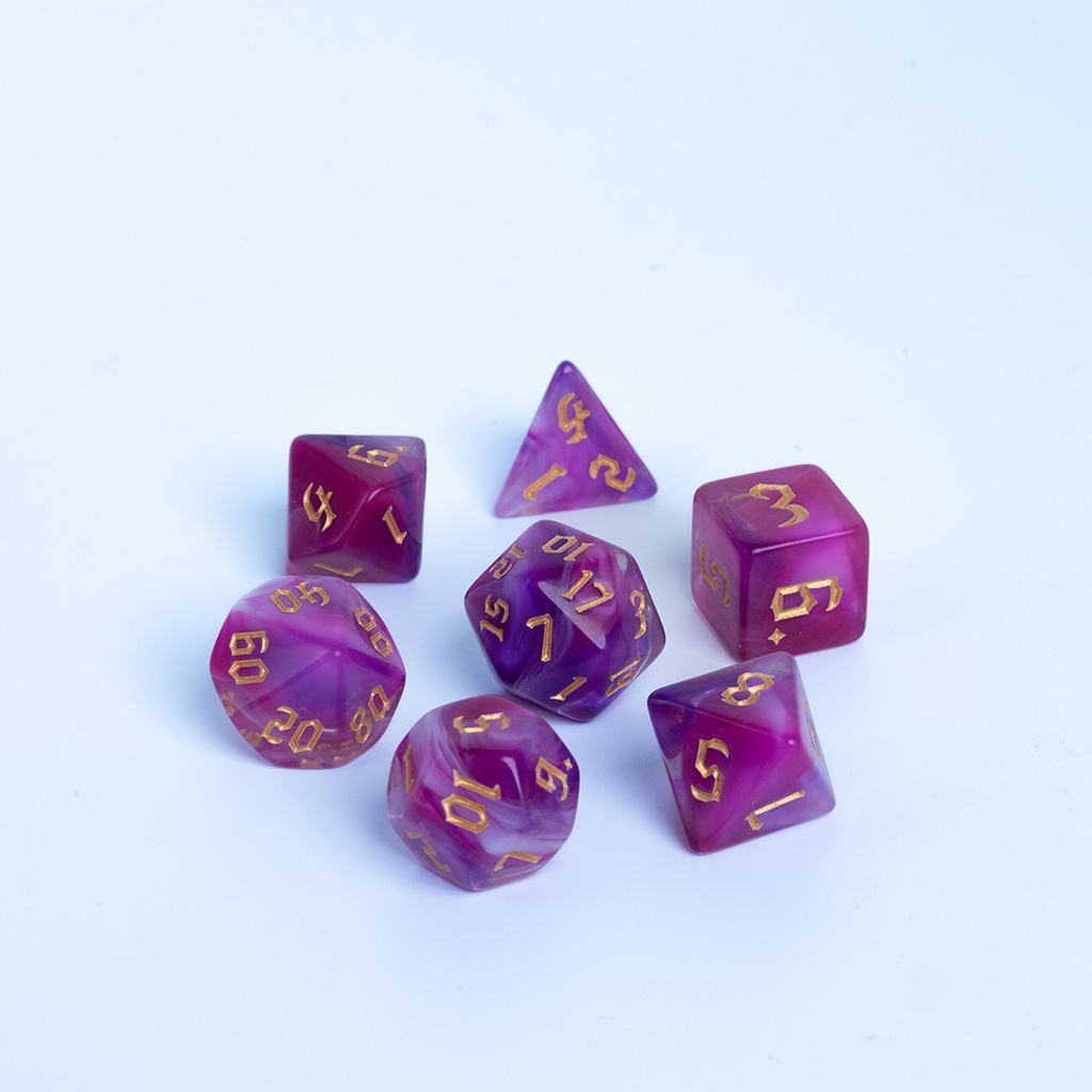 Conjunto de 7 dados RPG Viper - Roxo e Rosa