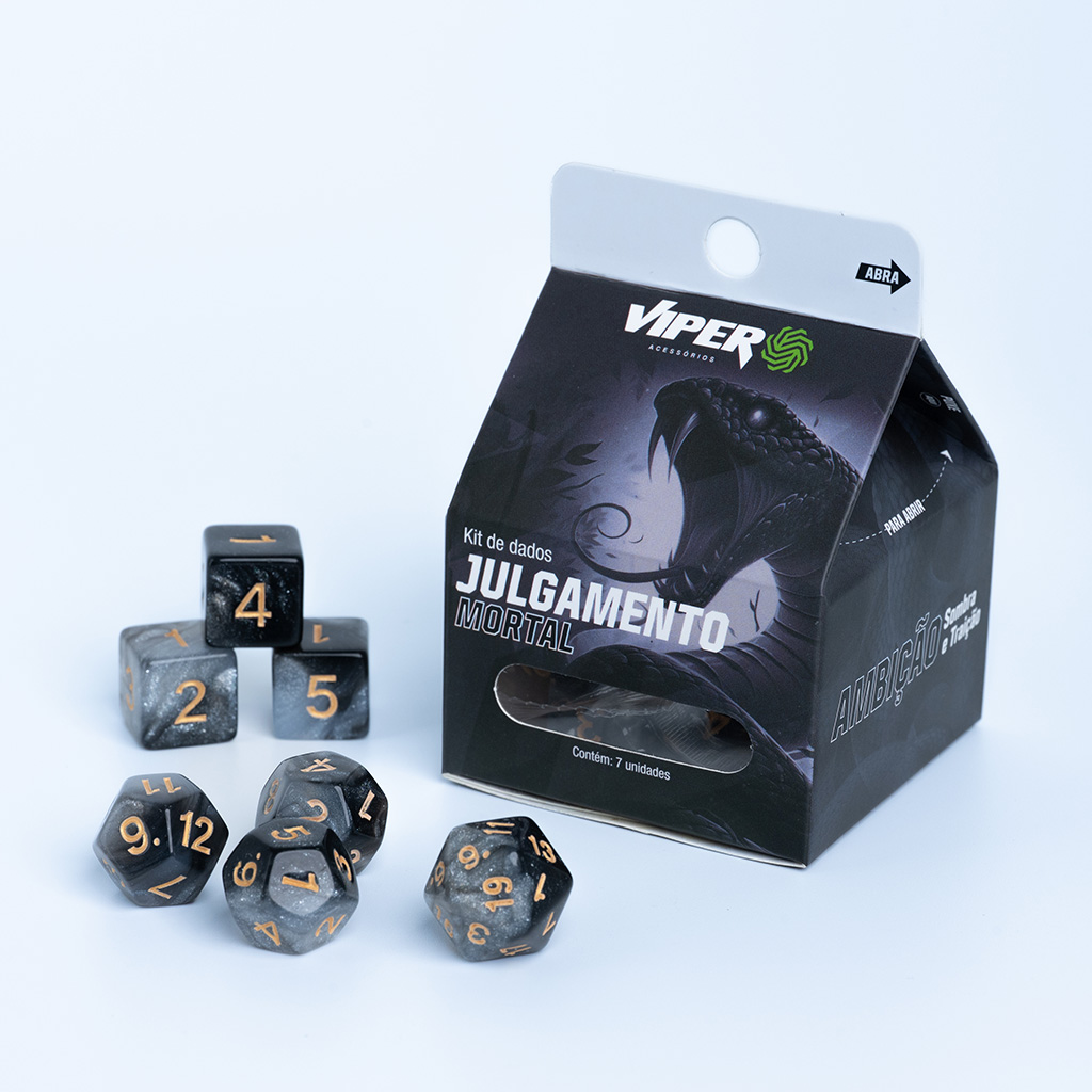 Conjunto de 7 dados Viper - Giulda Julgamento Mortal - Branco e Preto 7uni