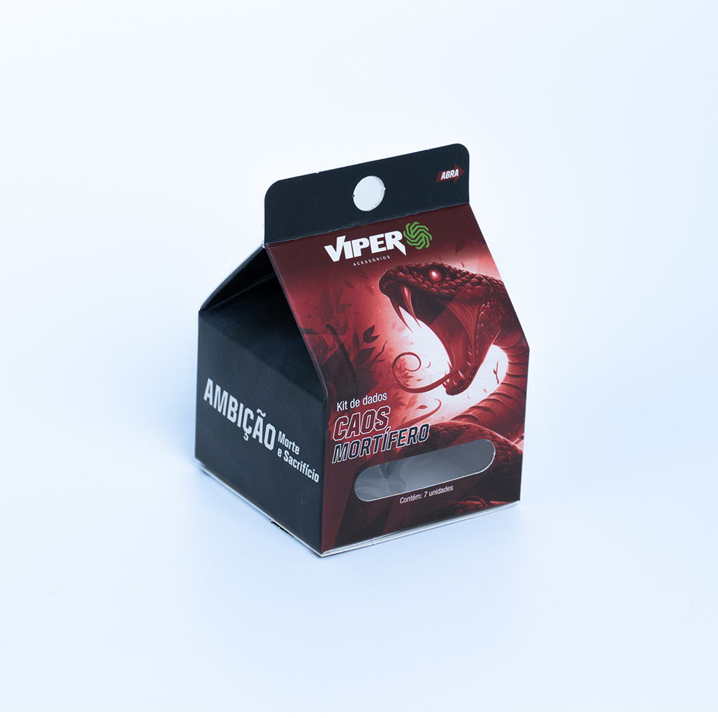 Conjunto de 7 dados Viper - Guildas Caos Mortífero - Preto e Vermelho 7uni