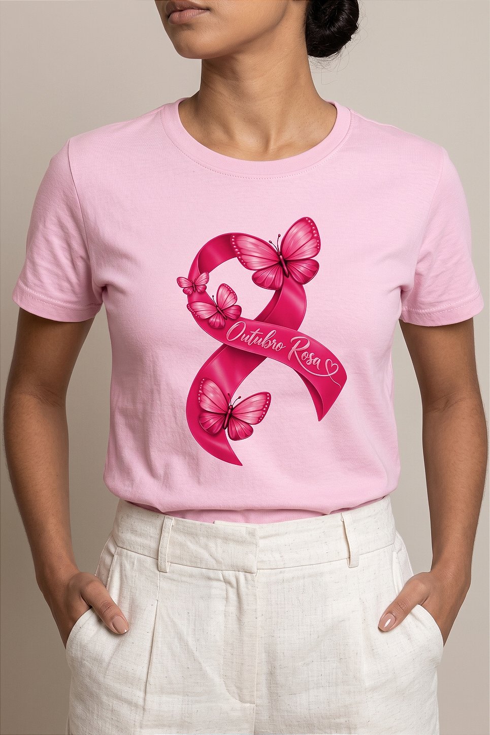 T-shirt Laço Esperança - Rosa