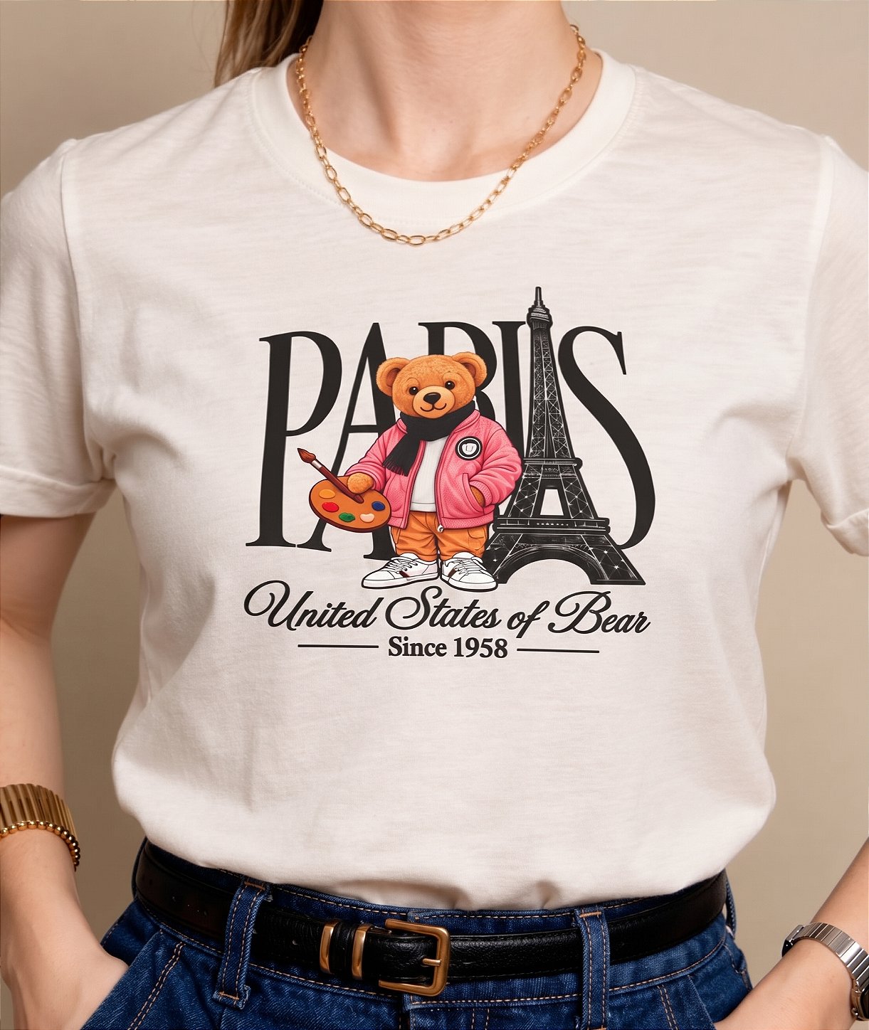 T-shirt Urso em Paris