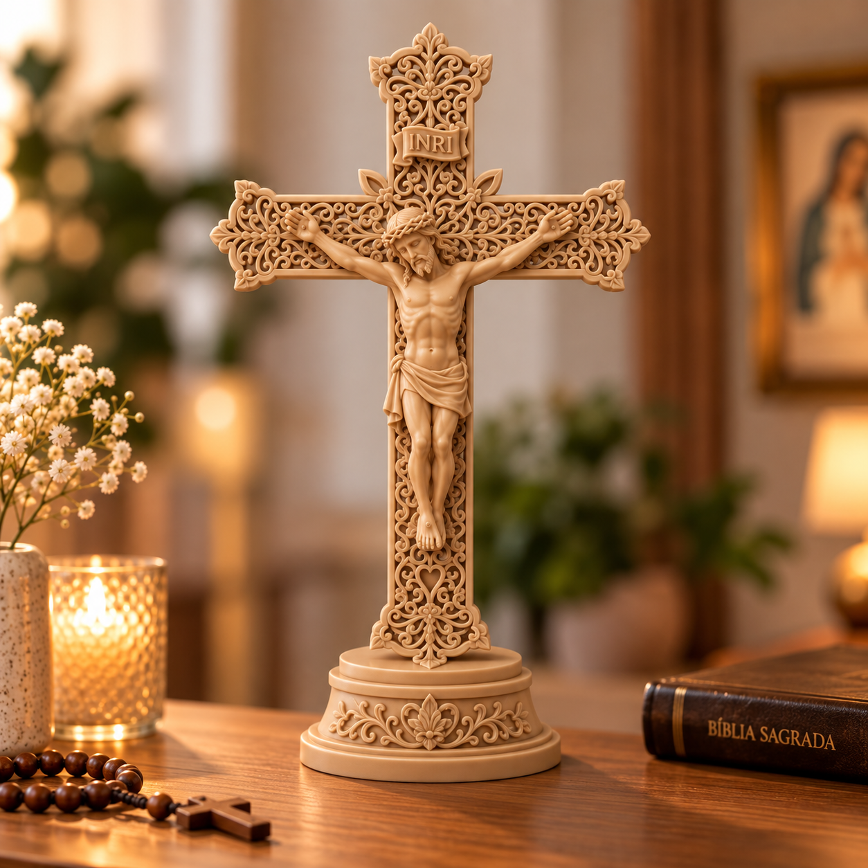 Crucifixo de Mesa Jesus Cristo Católico para Altar e Oratório