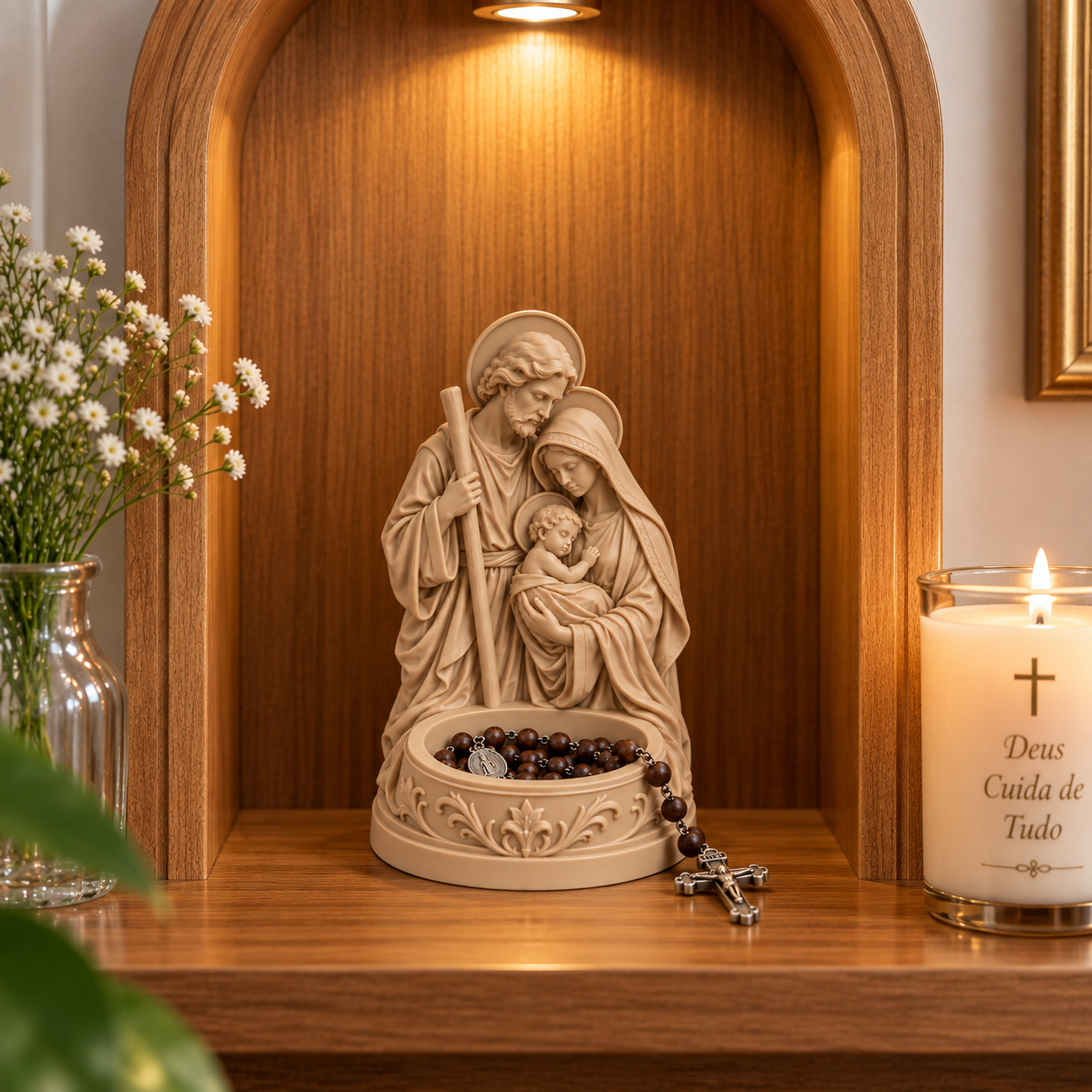 Porta Terço Sagrada Família Católico 15cm para Rosário e Oratório