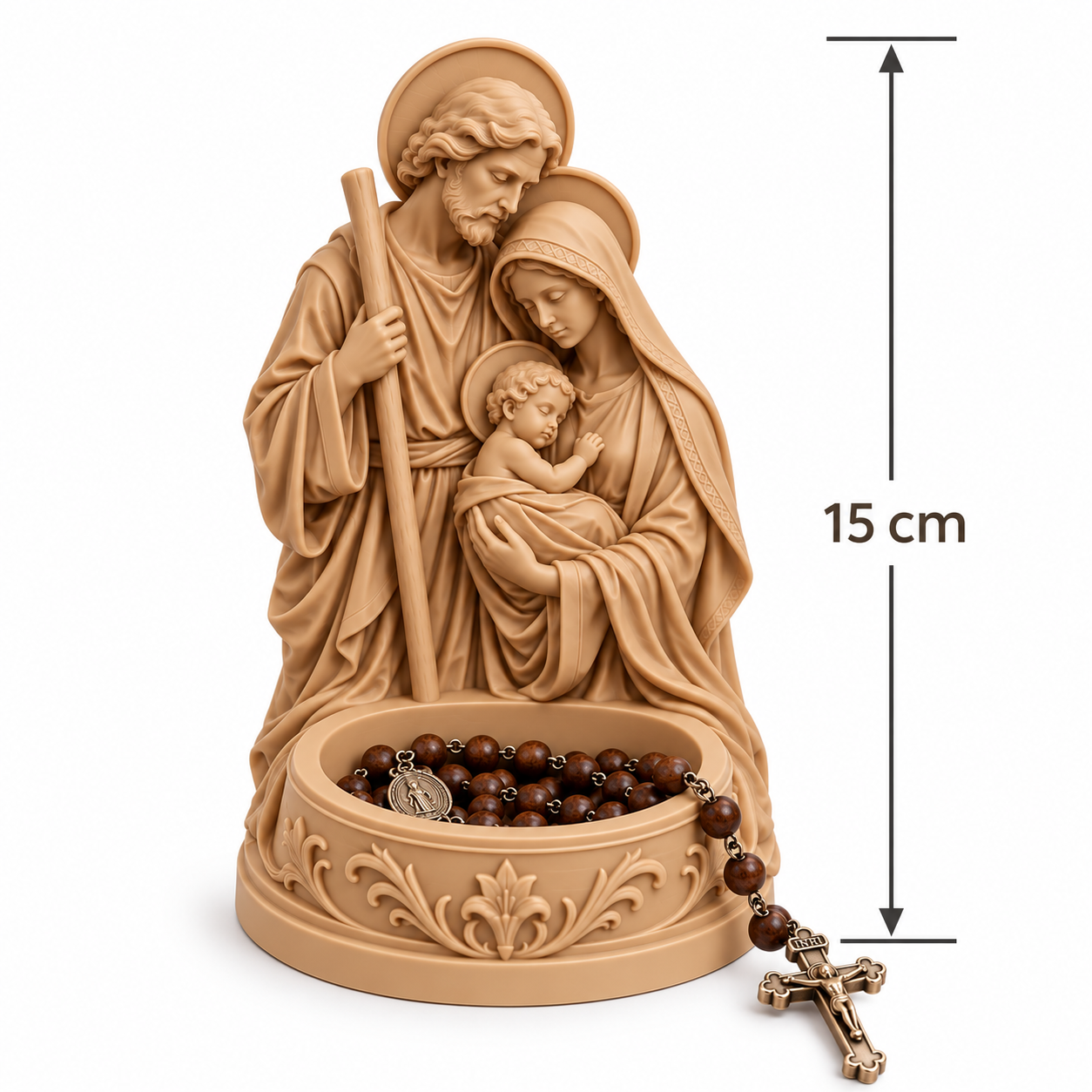 Porta Terço Sagrada Família Católico 15cm para Rosário e Oratório