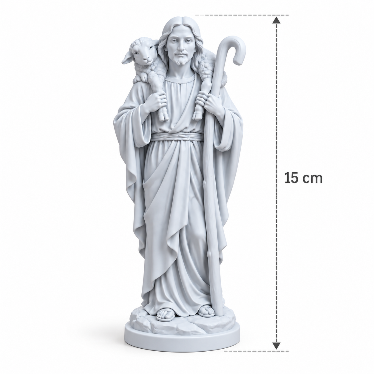 Imagem Jesus Bom Pastor 15 cm – Estátua Religiosa Católica para Oratório e Decoração