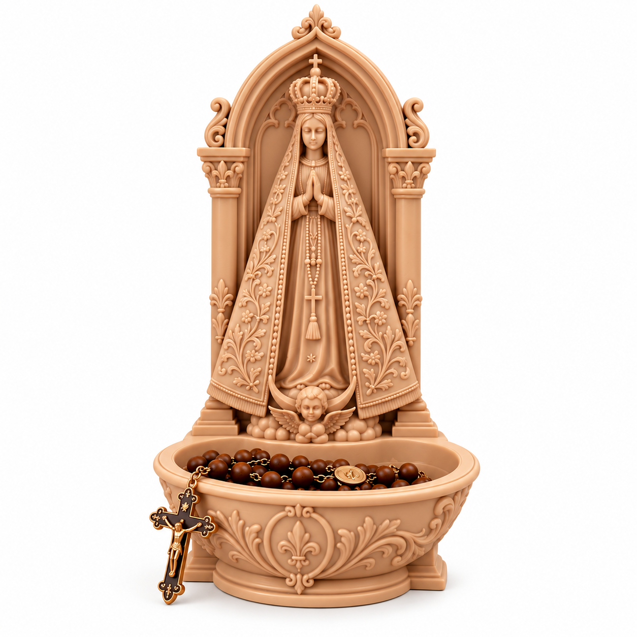 Kit Nossa Senhora Aparecida com Porta Terços e Vela Aromática – Presente Católico Religioso