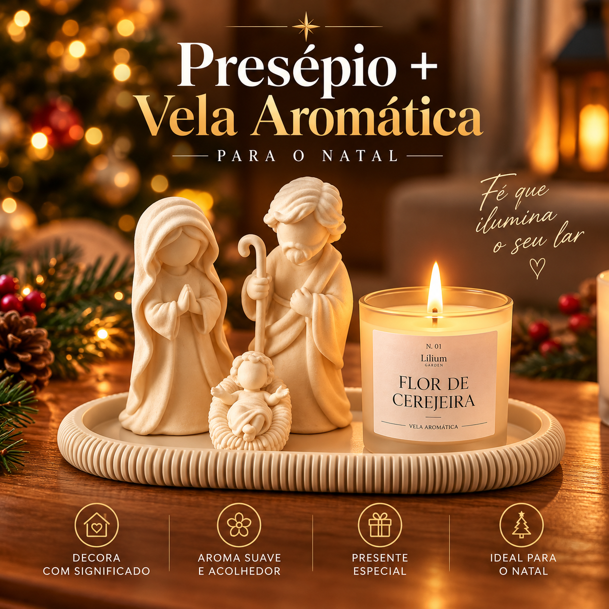 Kit Presépio Natalino Sagrada Família Vela Aromática