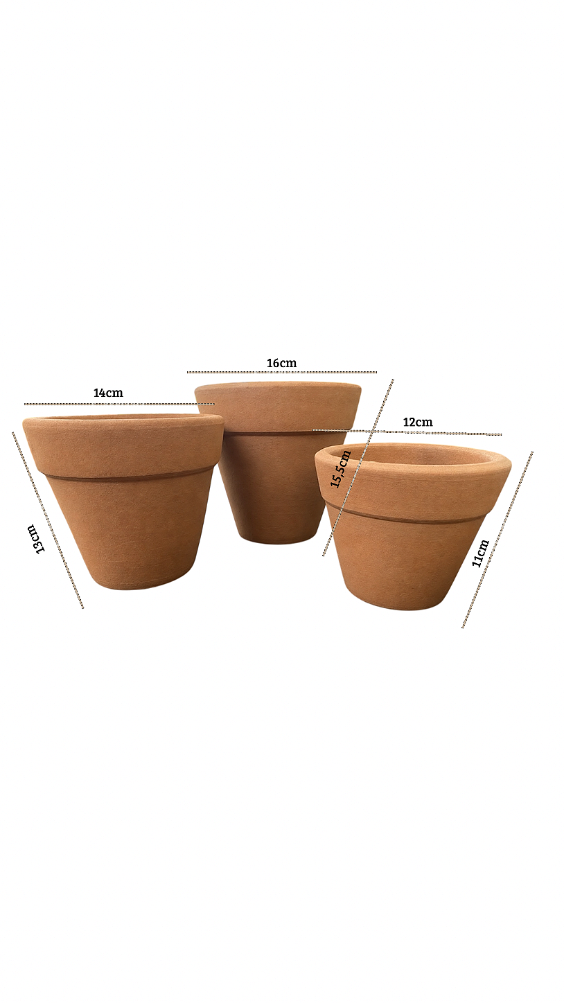 Kit 3 Vasos de Barro Terracota Natural