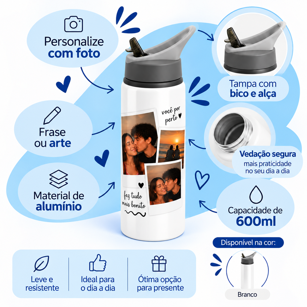 Squeeze de Alumínio Personalizado com Bico e Alça – 600ml