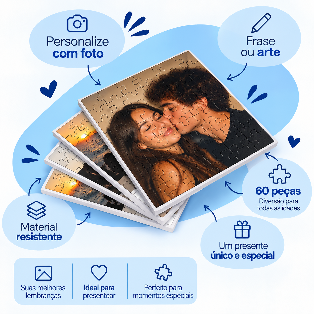 Quebra-Cabeça Personalizado com Foto, Frase ou Arte – 60 Peças