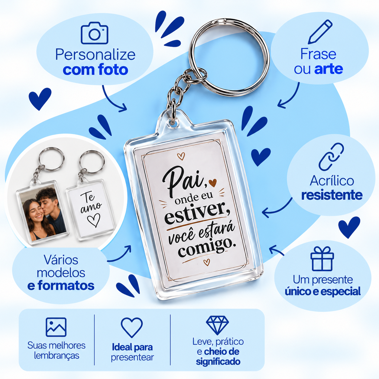 Chaveiro de Acrílico Personalizado com Foto, Frase ou Arte