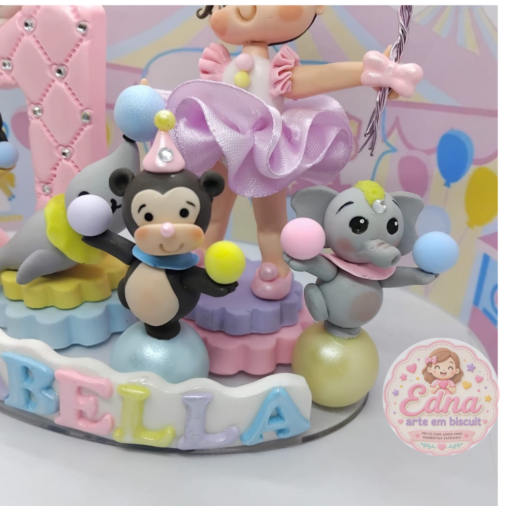 Topo de Bolo Personalizado Circo Rosa
