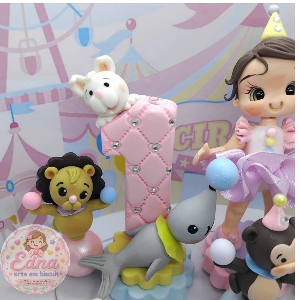 Topo de Bolo Personalizado Circo Rosa