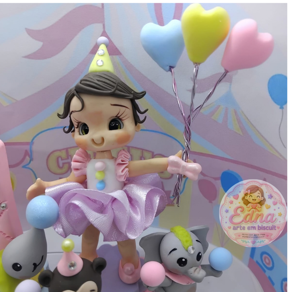 Topo de Bolo Personalizado Circo Rosa