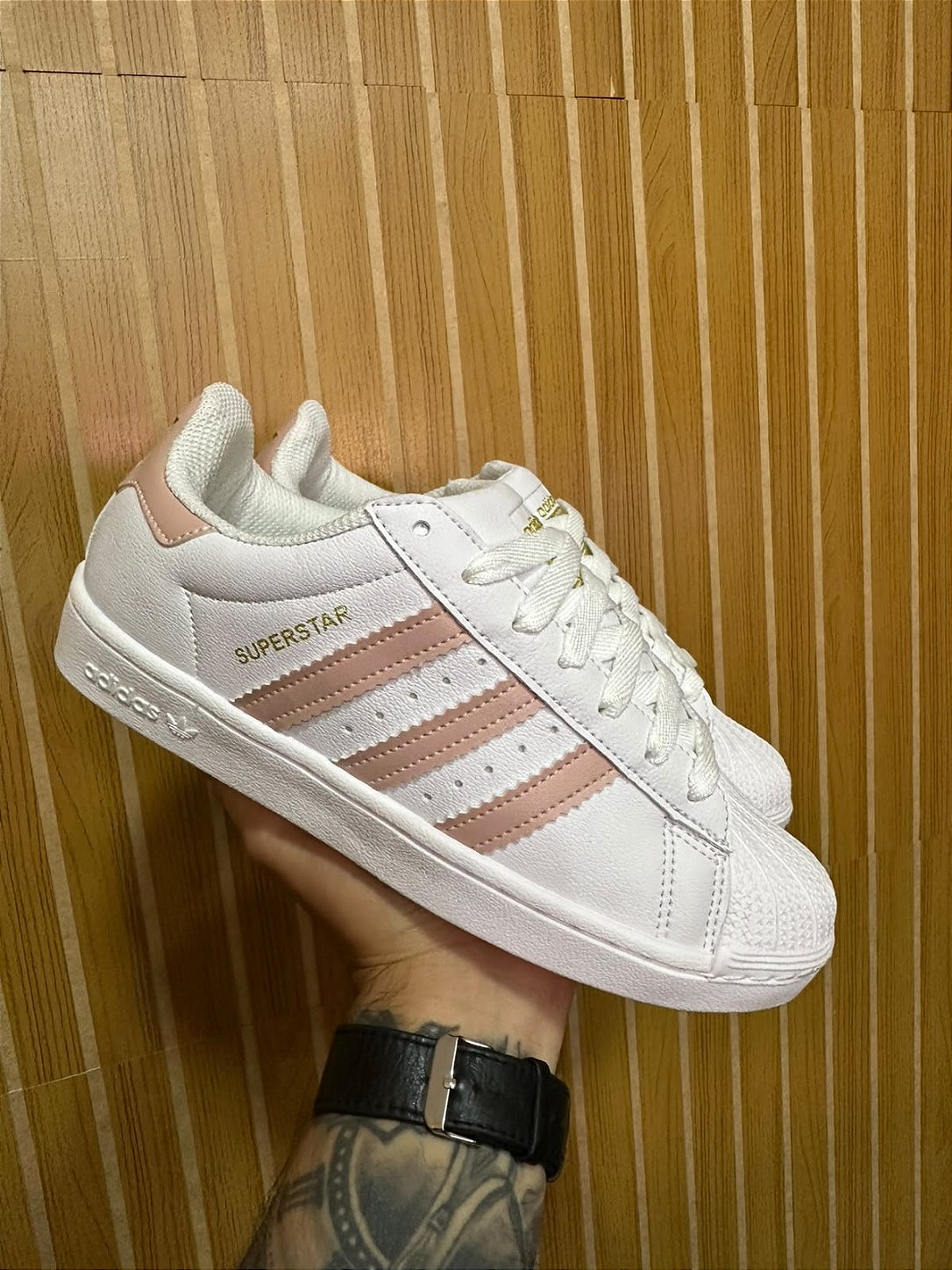 Tênis Adidas Superstar Branco/Rosa Premium