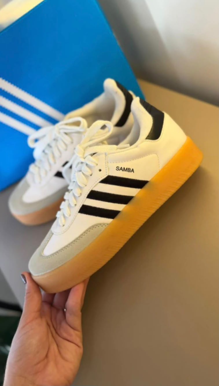 Tênis Adidas Samba Plataforma Branco/Preto Premium